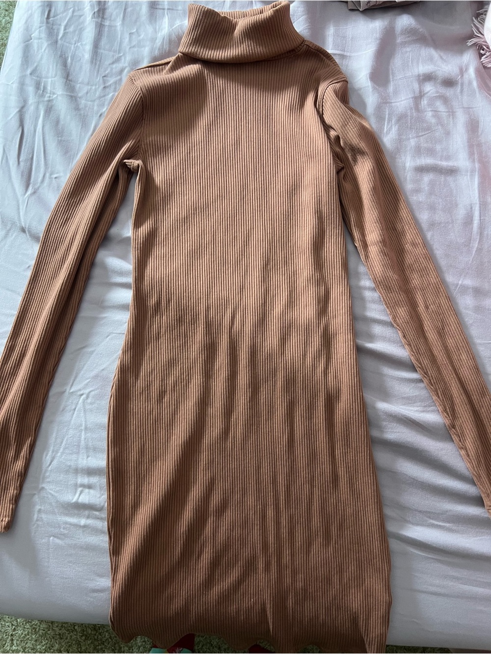 wild fable Ribbed Turtleneck Long-Sleeve Dress — Camel/Tan